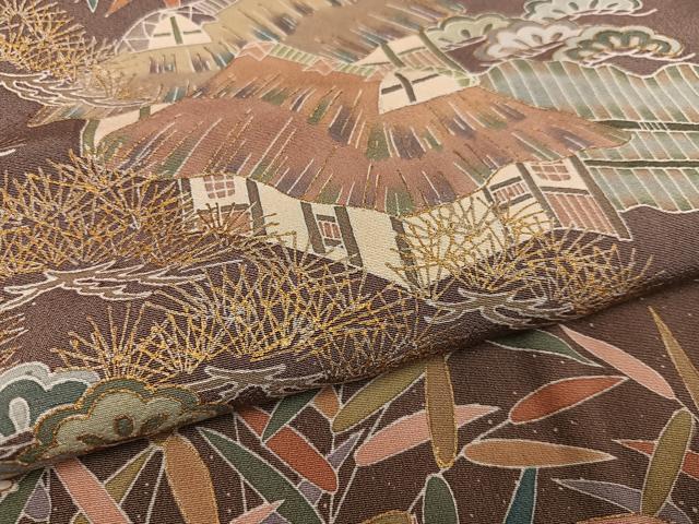 平和屋着物●訪問着 松竹梅風景文 群れ鳥 暈し染め 金彩 正絹 逸品 AABD0987ph