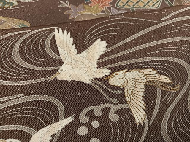 平和屋着物●訪問着 松竹梅風景文 群れ鳥 暈し染め 金彩 正絹 逸品 AABD0987ph