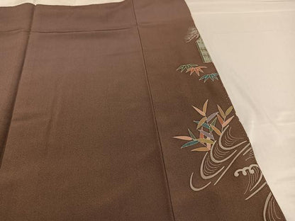 平和屋着物●訪問着 松竹梅風景文 群れ鳥 暈し染め 金彩 正絹 逸品 AABD0987ph