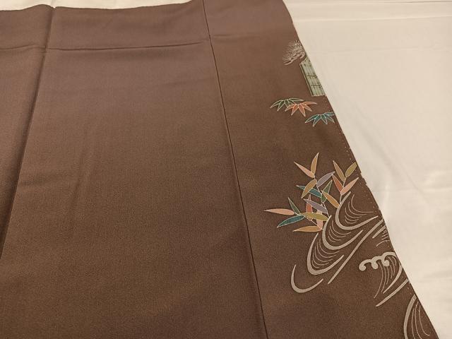 平和屋着物●訪問着 松竹梅風景文 群れ鳥 暈し染め 金彩 正絹 逸品 AABD0987ph