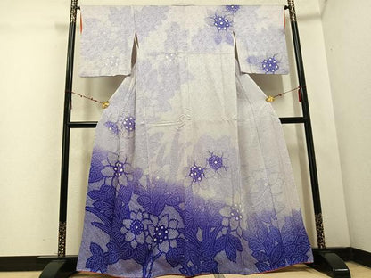 平和屋着物●訪問着　絞り　草花文　正絹　逸品　AABD0992ph