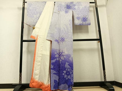 平和屋着物●訪問着　絞り　草花文　正絹　逸品　AABD0992ph