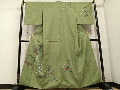 平和屋着物●訪問着　作家物　紬地　松竹梅風景文　正絹　逸品　AABD1010ph