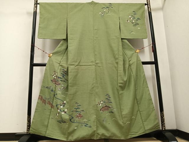 平和屋着物●訪問着　作家物　紬地　松竹梅風景文　正絹　逸品　AABD1010ph