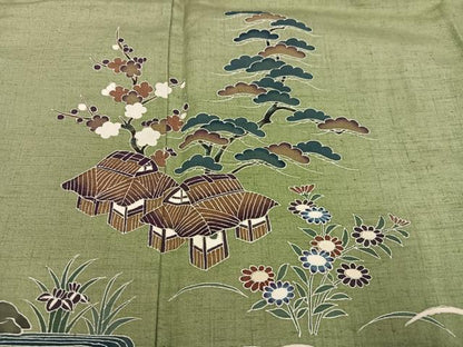 平和屋着物●訪問着　作家物　紬地　松竹梅風景文　正絹　逸品　AABD1010ph