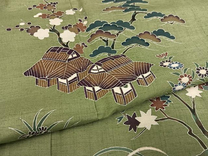 平和屋着物●訪問着　作家物　紬地　松竹梅風景文　正絹　逸品　AABD1010ph