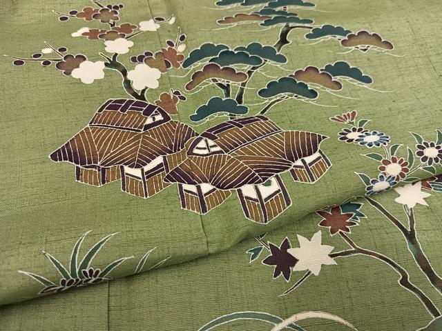 平和屋着物●訪問着　作家物　紬地　松竹梅風景文　正絹　逸品　AABD1010ph