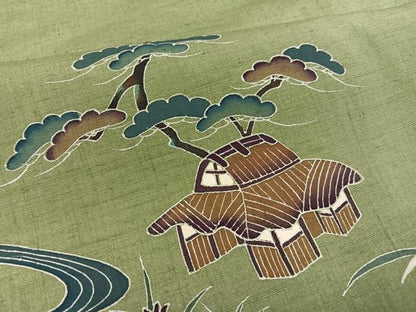 平和屋着物●訪問着　作家物　紬地　松竹梅風景文　正絹　逸品　AABD1010ph