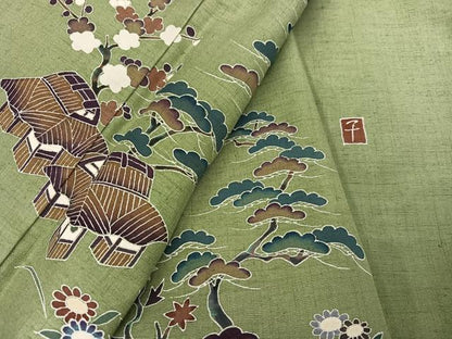 平和屋着物●訪問着　作家物　紬地　松竹梅風景文　正絹　逸品　AABD1010ph