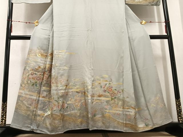 平和屋着物●訪問着　御所車風景草花文　金彩　正絹　逸品　未使用　AABD1016ph 平和屋着物○訪問着 御所車風景草花文 金彩 正絹 逸品 未使用 AABD1016ph