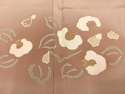 平和屋着物●訪問着　駒刺繍　椿　暈し染め　金彩　正絹　逸品　AABD1026ph