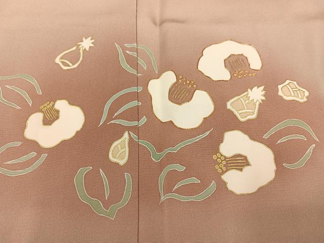 平和屋着物●訪問着　駒刺繍　椿　暈し染め　金彩　正絹　逸品　AABD1026ph
