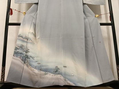 平和屋着物●訪問着 友禅 作家物 浜松風景人物文 暈し染め 正絹 逸品 未使用 AABD1031ph