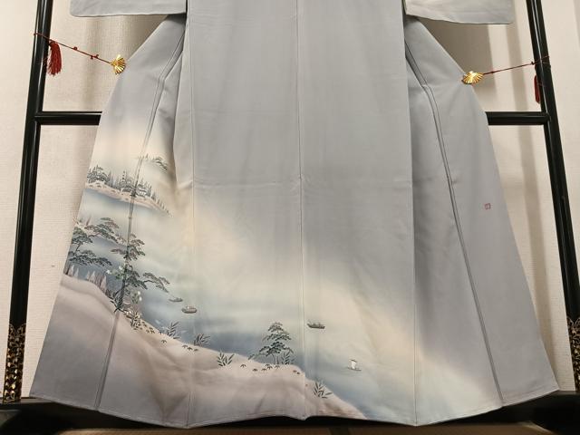 平和屋着物●訪問着 友禅 作家物 浜松風景人物文 暈し染め 正絹 逸品 未使用 AABD1031ph