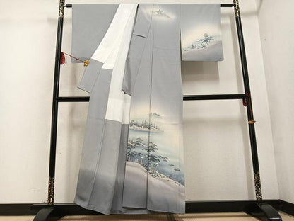 平和屋着物●訪問着 友禅 作家物 浜松風景人物文 暈し染め 正絹 逸品 未使用 AABD1031ph