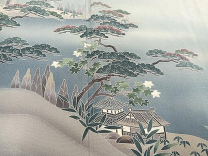 平和屋着物●訪問着 友禅 作家物 浜松風景人物文 暈し染め 正絹 逸品 未使用 AABD1031ph