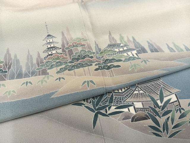 平和屋着物●訪問着 友禅 作家物 浜松風景人物文 暈し染め 正絹 逸品 未使用 AABD1031ph
