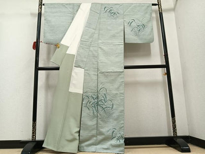 平和屋着物●訪問着 紬地 型染め 草木文 正絹 逸品 AABD1033ph