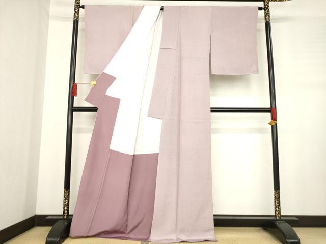 平和屋着物●伝統工芸士 保科信 江戸小紋 万筋 白色×浅蘇芳色 正絹 逸品 未使用 AABD1081ck