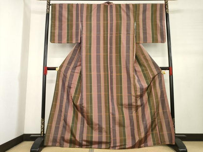 平和屋着物●本場大島紬 染大島 格子 正絹 逸品 AABD1100ck