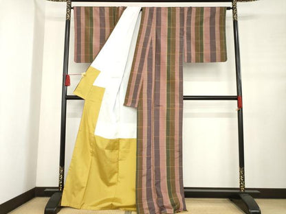 平和屋着物●本場大島紬 染大島 格子 正絹 逸品 AABD1100ck