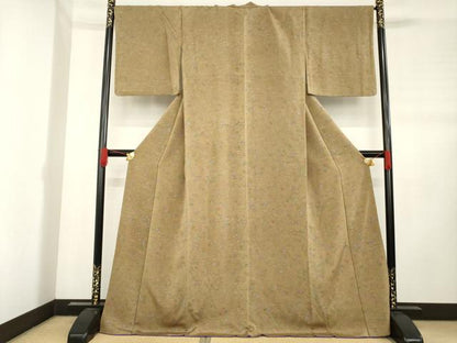 平和屋着物●上質な小紋　流水花鳥文　亀　鬼しぼ縮緬　正絹　逸品　AABD1103ck