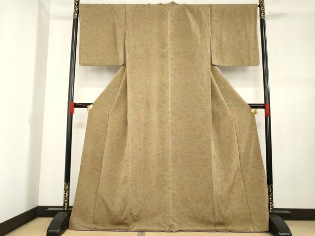 平和屋着物●上質な小紋　流水花鳥文　亀　鬼しぼ縮緬　正絹　逸品　AABD1103ck