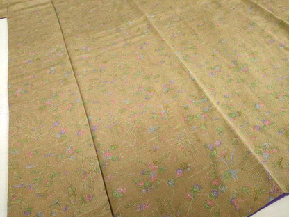 平和屋着物●上質な小紋　流水花鳥文　亀　鬼しぼ縮緬　正絹　逸品　AABD1103ck