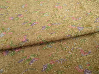 平和屋着物●上質な小紋　流水花鳥文　亀　鬼しぼ縮緬　正絹　逸品　AABD1103ck