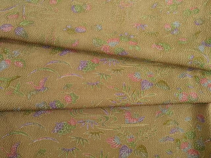 平和屋着物●上質な小紋　流水花鳥文　亀　鬼しぼ縮緬　正絹　逸品　AABD1103ck