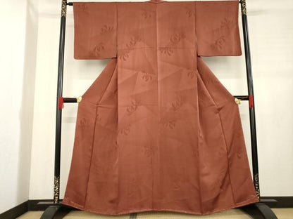 平和屋着物●上質な色無地 菊地紋 海老茶色 正絹 逸品 未使用 AABD1111ck