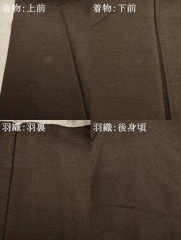 平和屋着物●男性 紬 アンサンブル 色無地 赤墨色 正絹 逸品 AABD1115ck