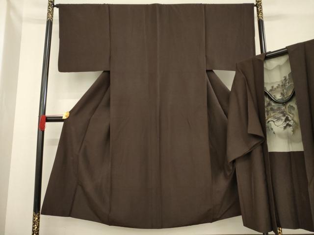 平和屋着物●男性 紬 アンサンブル 色無地 赤墨色 正絹 逸品 AABD1115ck