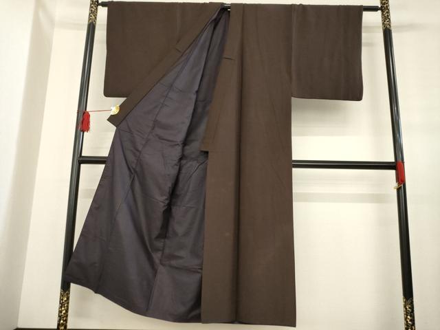 平和屋着物●男性 紬 アンサンブル 色無地 赤墨色 正絹 逸品 AABD1115ck
