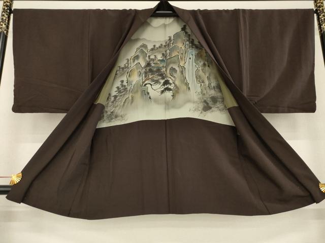 平和屋着物●男性 紬 アンサンブル 色無地 赤墨色 正絹 逸品 AABD1115ck