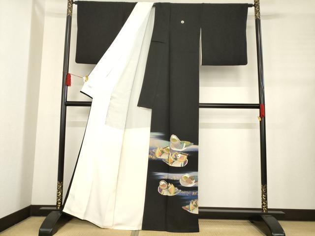 平和屋着物●豪華黒留袖　駒刺繍　鴛鴦松文　暈し染め　金彩　正絹　逸品　AABD1118ck