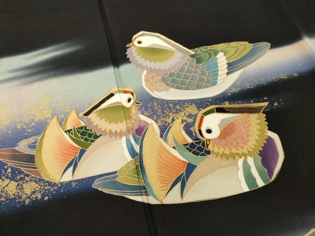 平和屋着物●豪華黒留袖　駒刺繍　鴛鴦松文　暈し染め　金彩　正絹　逸品　AABD1118ck