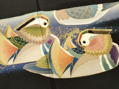 平和屋着物●豪華黒留袖　駒刺繍　鴛鴦松文　暈し染め　金彩　正絹　逸品　AABD1118ck