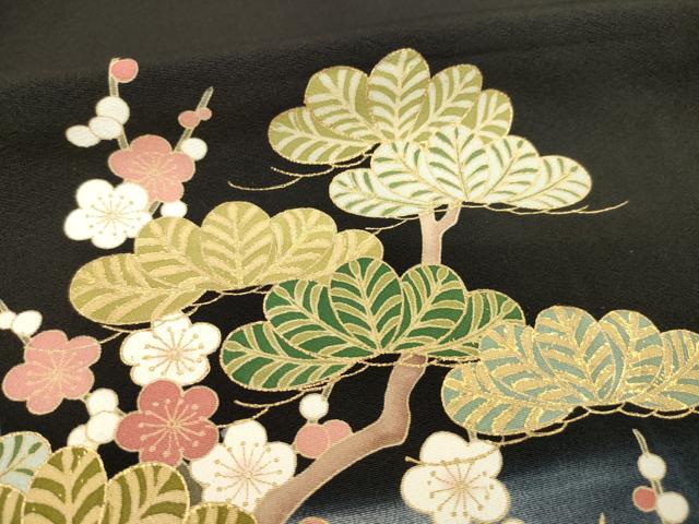 平和屋着物●豪華黒留袖　駒刺繍　鴛鴦松文　暈し染め　金彩　正絹　逸品　AABD1118ck