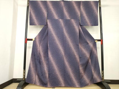 平和屋着物●上質な小紋　斜縞　葉尽くし　正絹　逸品　AABD1126ck