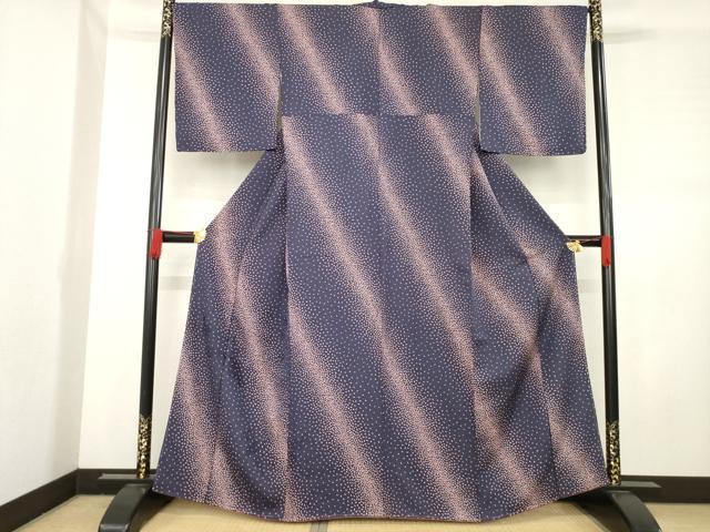 平和屋着物●上質な小紋　斜縞　葉尽くし　正絹　逸品　AABD1126ck