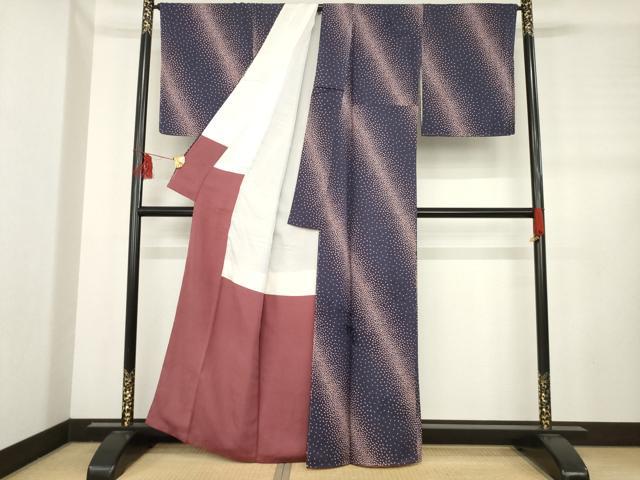 平和屋着物●上質な小紋　斜縞　葉尽くし　正絹　逸品　AABD1126ck