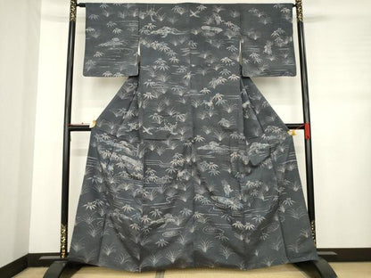 平和屋着物●上質な小紋 紬地 人物風景文 鹿 ろうけつ染 正絹 逸品 AABD1137ck
