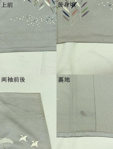 平和屋着物▽訪問着 単衣 飛鶴風景文 金通し地 金彩 正絹 逸品 AABD1239jh