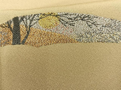 平和屋着物■色留訪問着 作家物 刺繍 樹林文 金銀糸 正絹 逸品 AABD1268oa