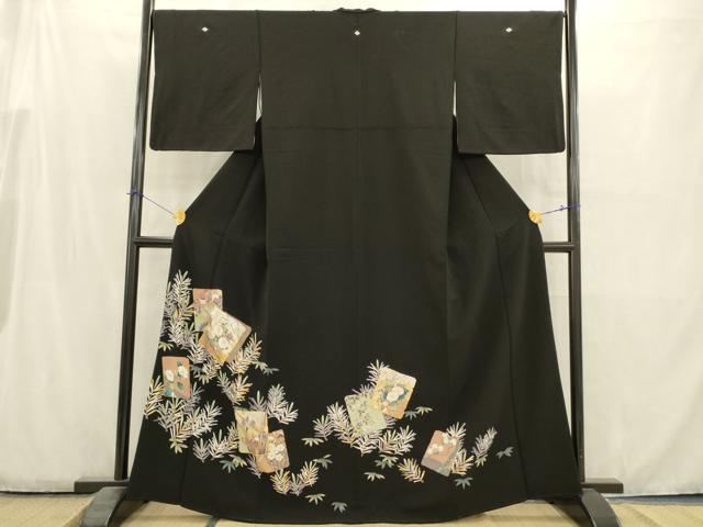 平和屋着物■豪華黒留袖　駒刺繍　色紙重ね花文　金銀彩　正絹　逸品　AABD1305ma