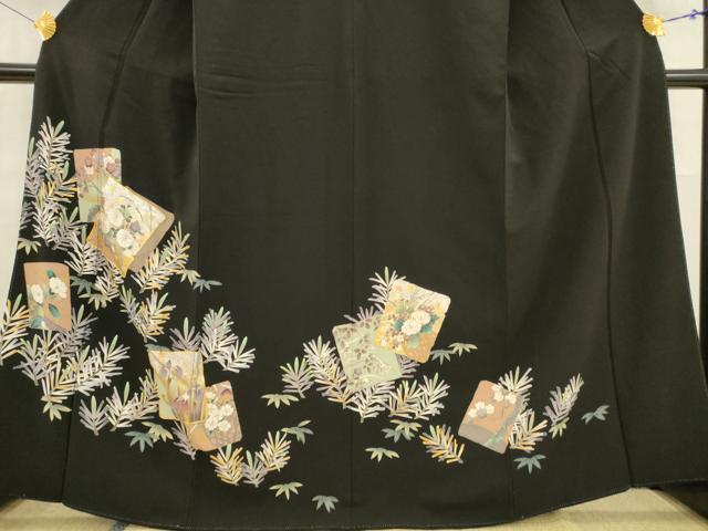 平和屋着物■豪華黒留袖　駒刺繍　色紙重ね花文　金銀彩　正絹　逸品　AABD1305ma