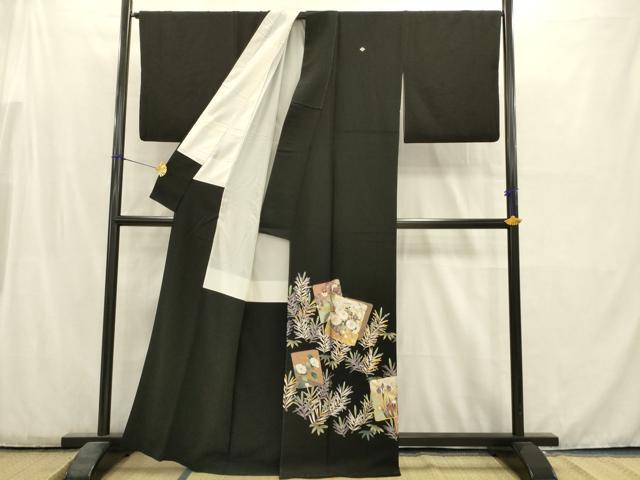 平和屋着物■豪華黒留袖　駒刺繍　色紙重ね花文　金銀彩　正絹　逸品　AABD1305ma