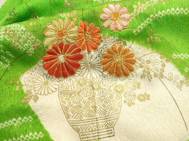 平和屋着物■訪問着　駒刺繍　絞り　地紙花籠文　金彩　正絹　逸品　AABD1327ma