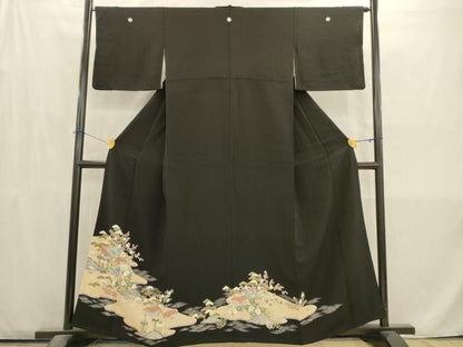 平和屋着物■豪華黒留袖　松竹梅風景花文　金彩　正絹　逸品　AABD1341ma